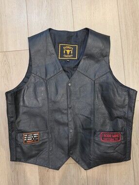 Vintage 1999 Daytona Biker Leather Vest 3XL Motorcycle Harley Patches Black